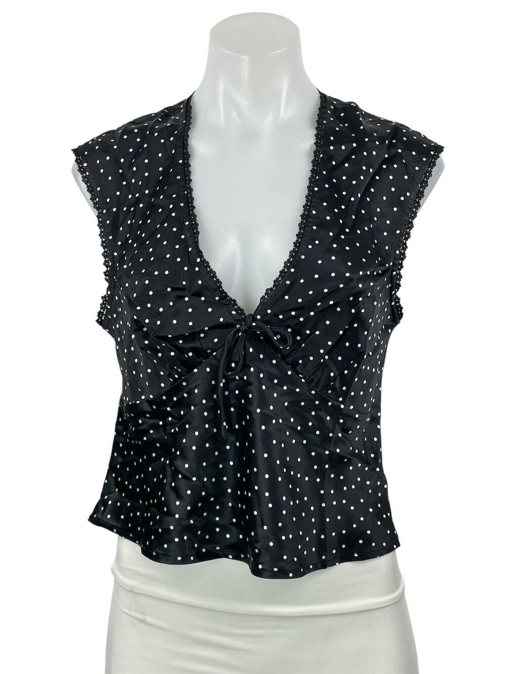 Reformation Cherry 100% Silk Black White Sleeveless Polka Dots Blouse Top Size 6